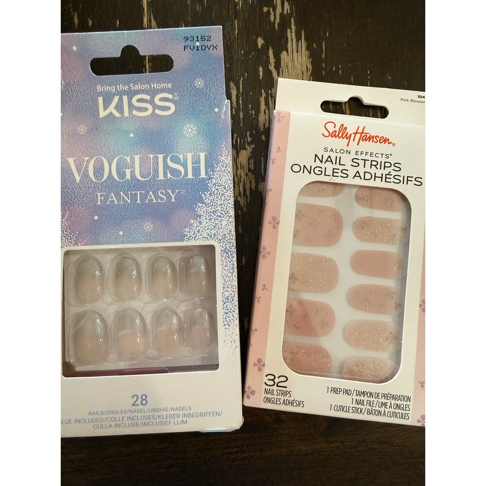 Kiss Fantasy Press-On Nails Short, Sally Hansen Nail Strip lot NEW